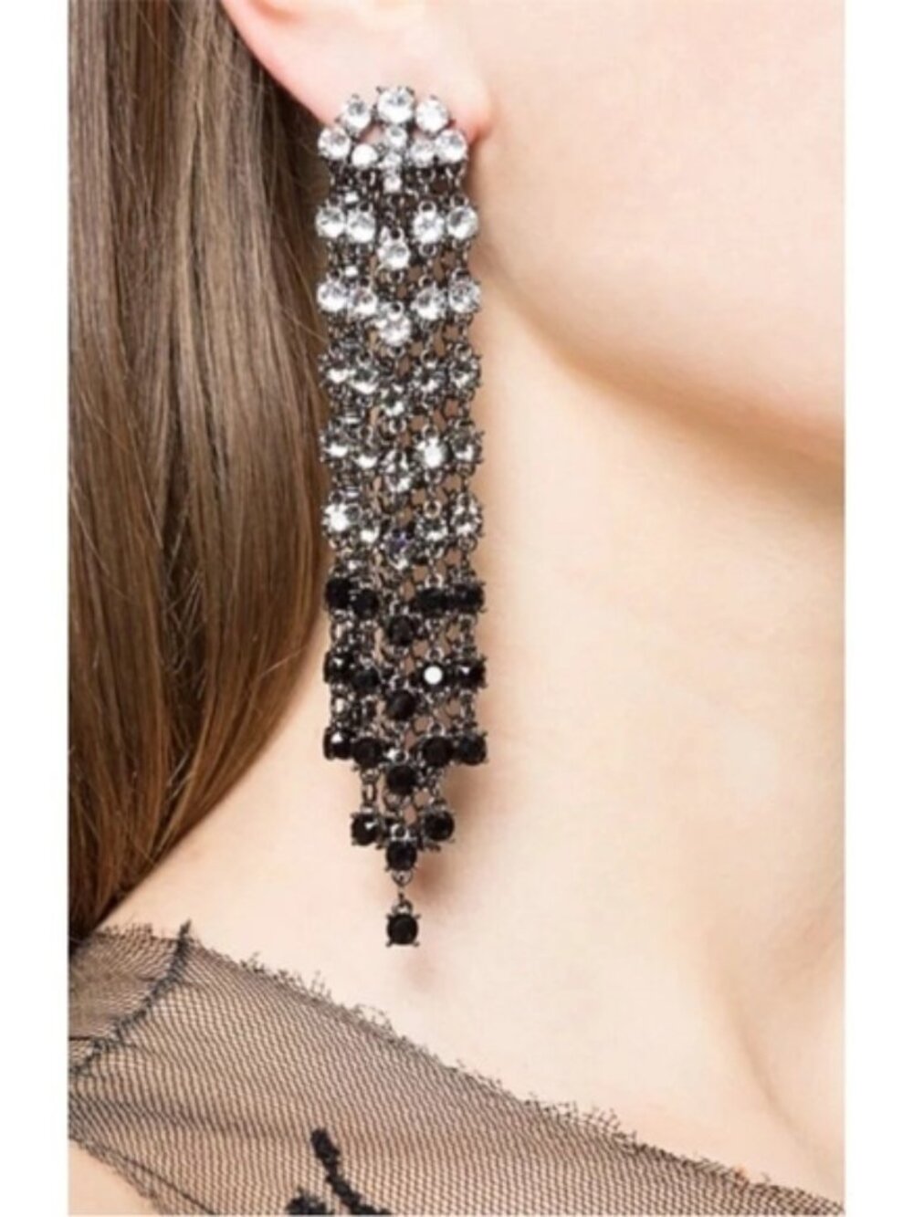 Oscar de la Renta Swarovski Crystal Cascade Waterfall Clip-On Earrings
